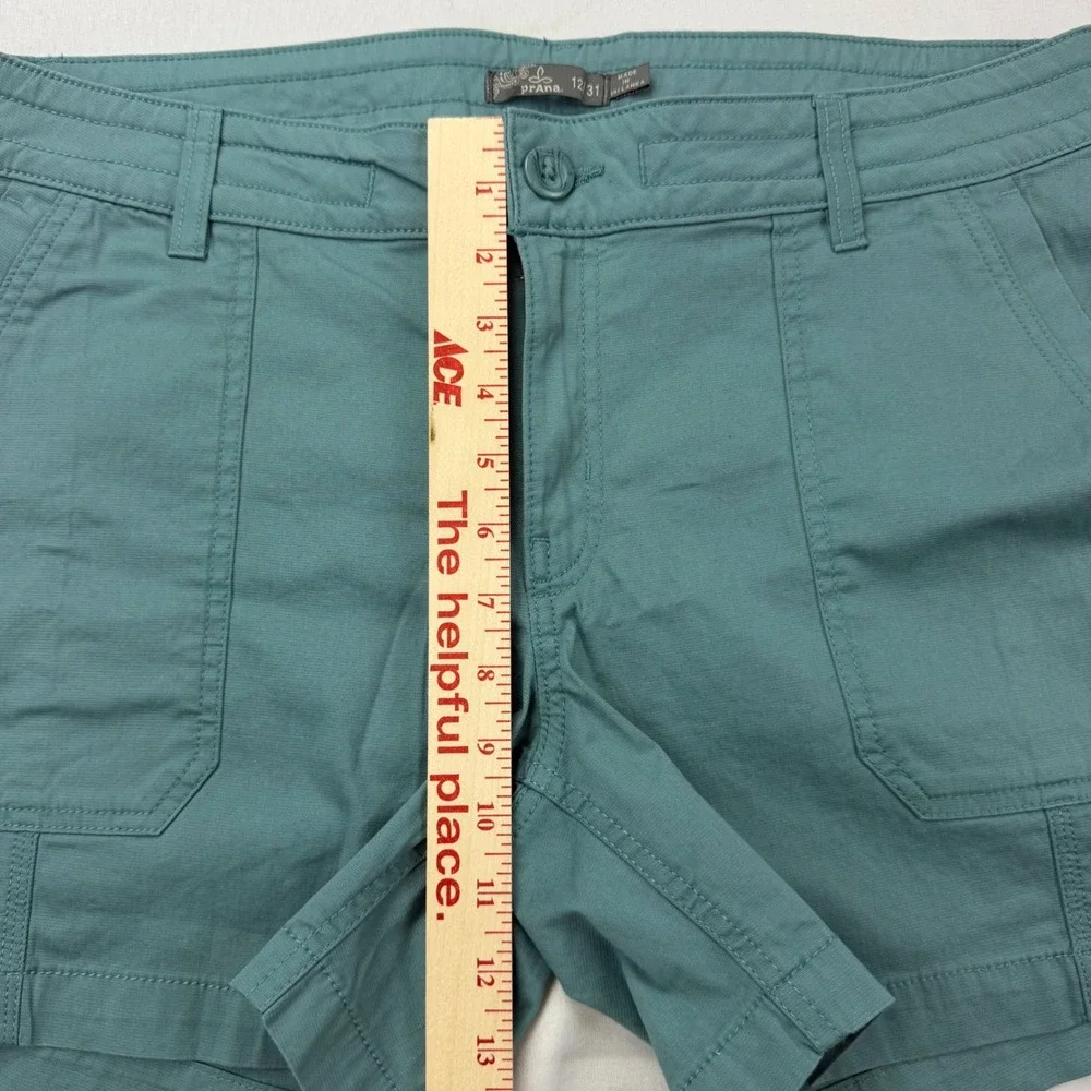 prAna Shorts Women 12/31 Teal Organic Cotton Stretch Outdoor Hiking Patch Pocket